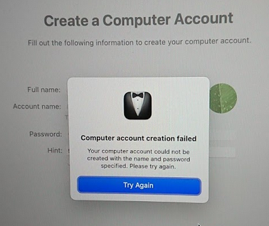 'Can't create user' error